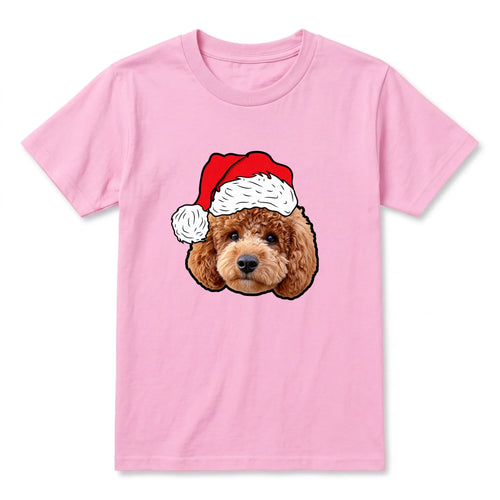 Children's Novelty Pet Face Christmas T-Shirt in Light Pink