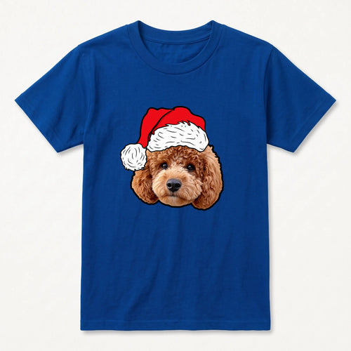 Children's Novelty Pet Face Christmas T-Shirt in Royal Blue