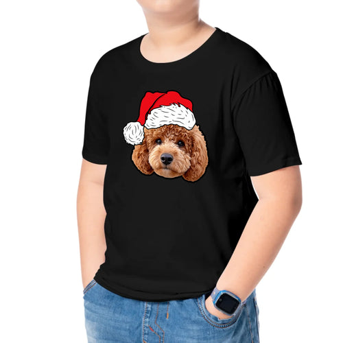 Child wearing the Children's Novelty Pet Face Christmas T-Shirt