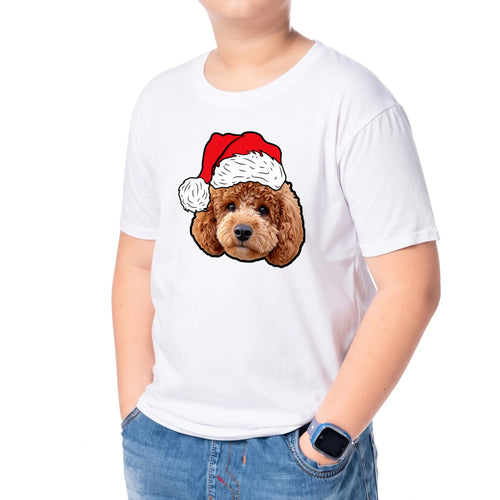 Child wearing the Children's Novelty Pet Face Christmas T-Shirt