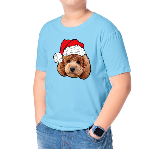 Child wearing the Children's Novelty Pet Face Christmas T-Shirt
