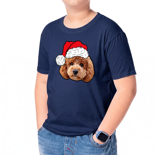Child wearing the Children's Novelty Pet Face Christmas T-Shirt