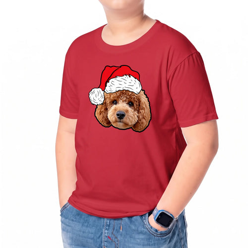 Child wearing the Children's Novelty Pet Face Christmas T-Shirt