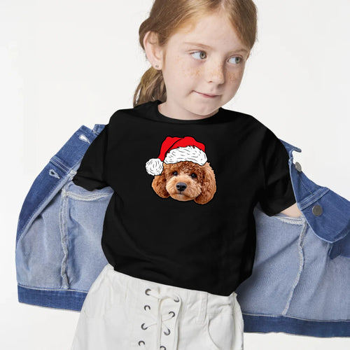 Child wearing the Children's Novelty Pet Face Christmas T-Shirt