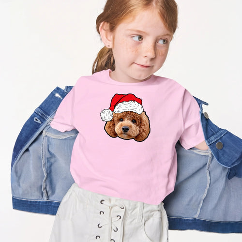 Child wearing the Children's Novelty Pet Face Christmas T-Shirt