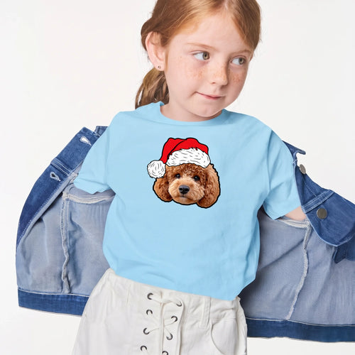 Child wearing the Children's Novelty Pet Face Christmas T-Shirt