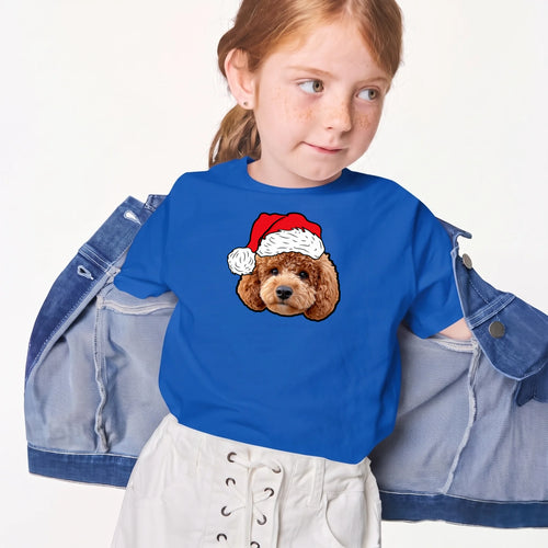 Child wearing the Children's Novelty Pet Face Christmas T-Shirt
