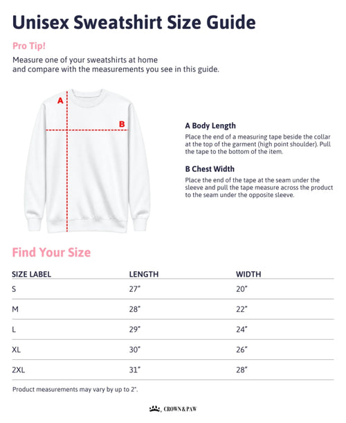 Unisex Sweatshirt Size Guide