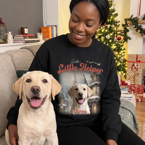 Custom Vintage Christmas Pet Sweatshirt with dog on the sofa