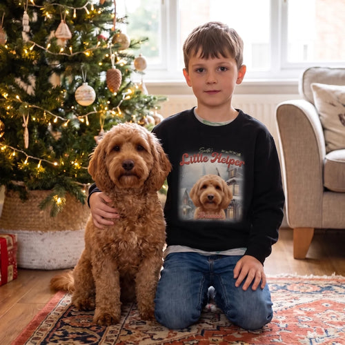 Kids' Matching Vintage Christmas Sweatshirt with cockapoo by the Christmas tree