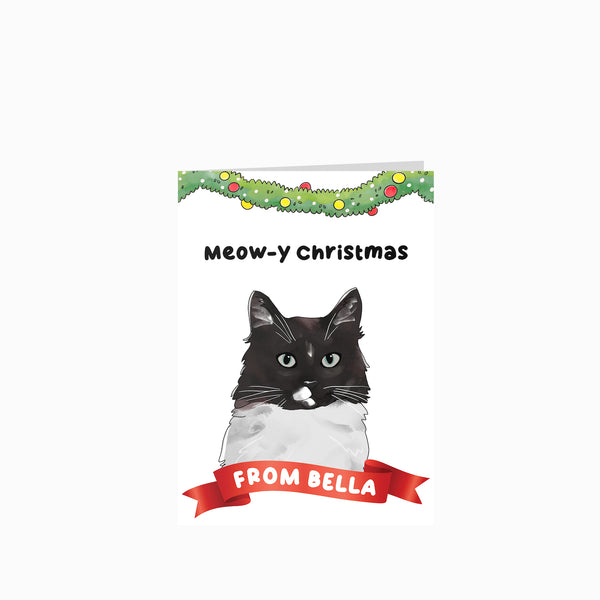 Meowy Christmas Watercolor Greetings Card - Custom Christmas Cards