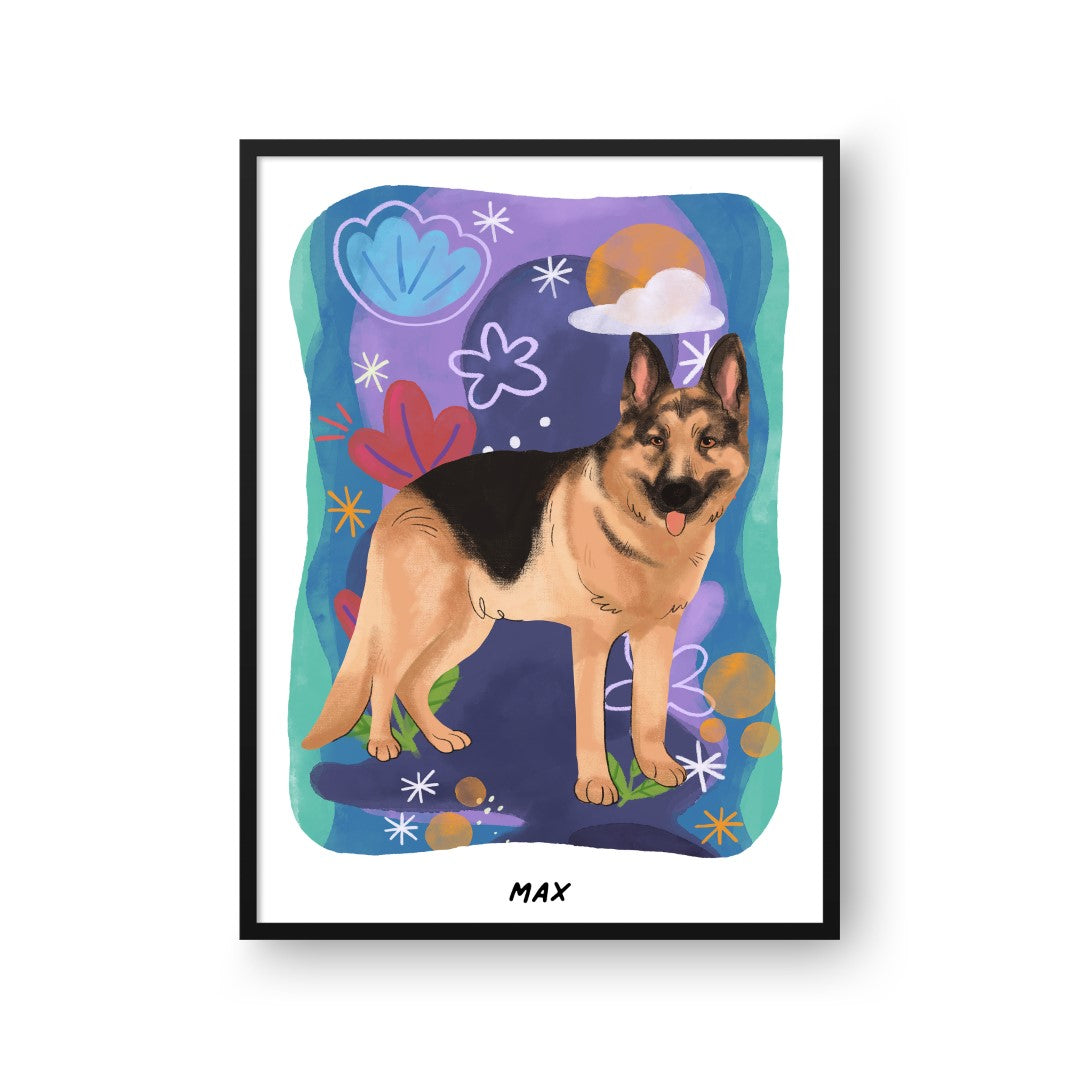 Premium Watercolor Pet Portrait - One Pet, Framed Poster