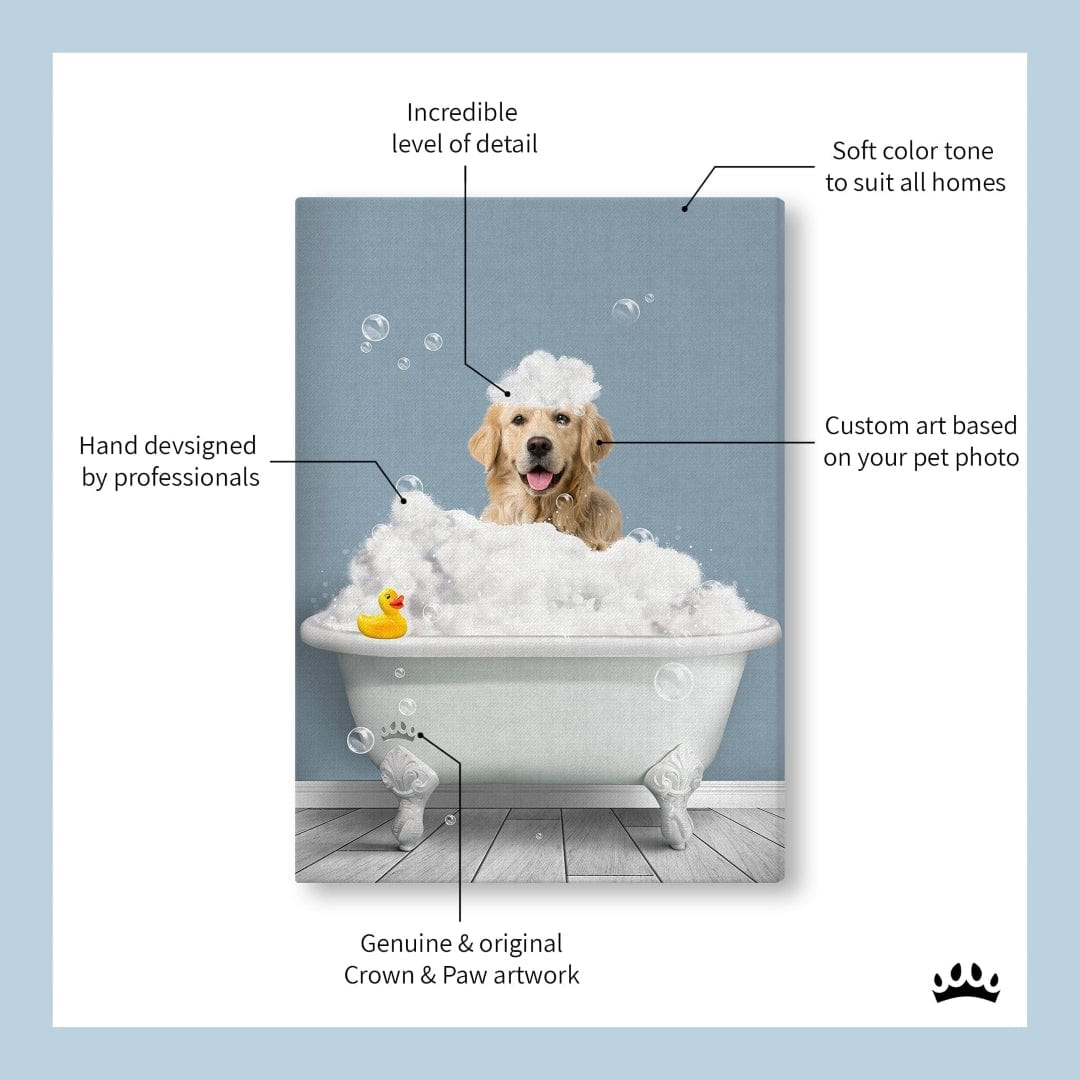 Crown and Paw - Canvas Bath Tub Pet Portrait (One Pet) - Custom Pet Art