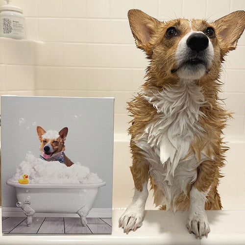Crown and Paw - Canvas Bath Tub Pet Portrait (One Pet) - Custom Pet Art