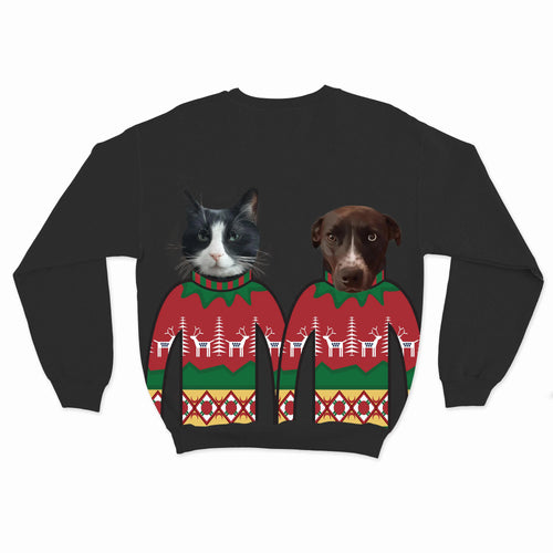 Crown and Paw - Custom Clothing Custom Pet Face Christmas Sweatshirt - Two Pets Black / Red / S