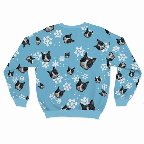 Crown and Paw - Custom Clothing Pet Face Pattern Christmas Sweatshirt Sky Blue / S