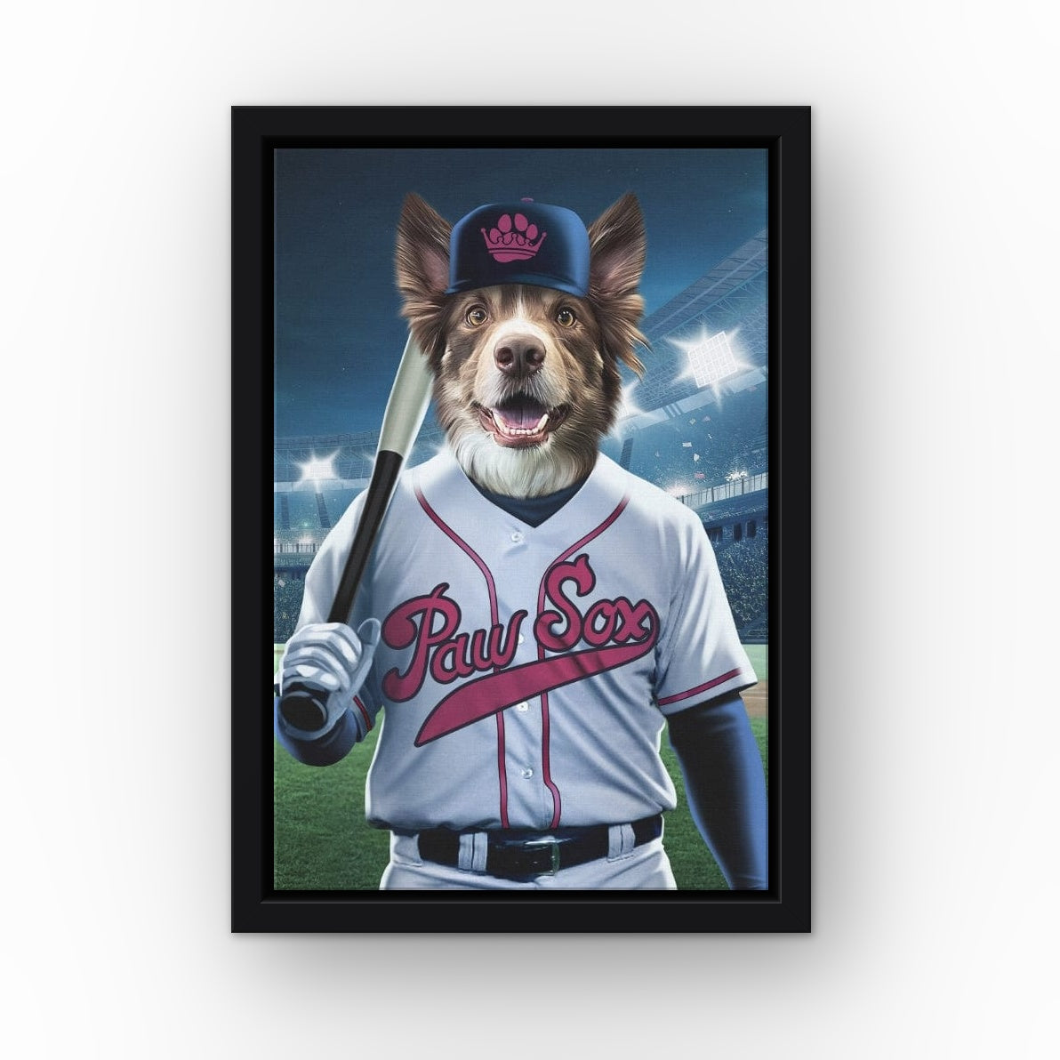Boston Paw Sox custom pet canvas in a black floating frame