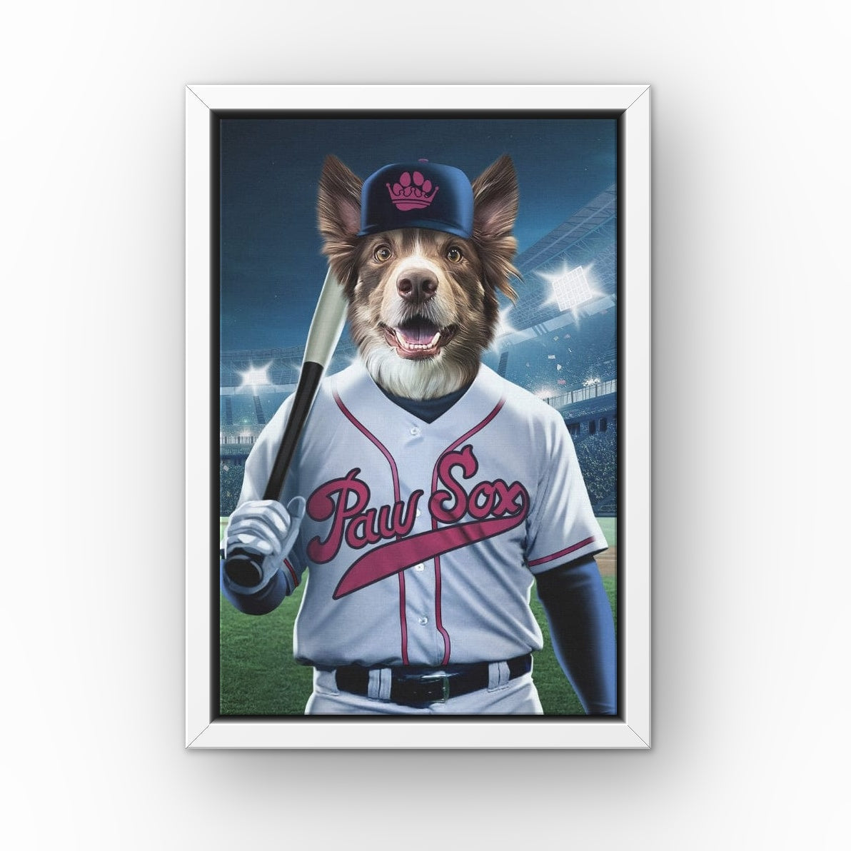 Boston Paw Sox custom pet canvas in a white floating frame