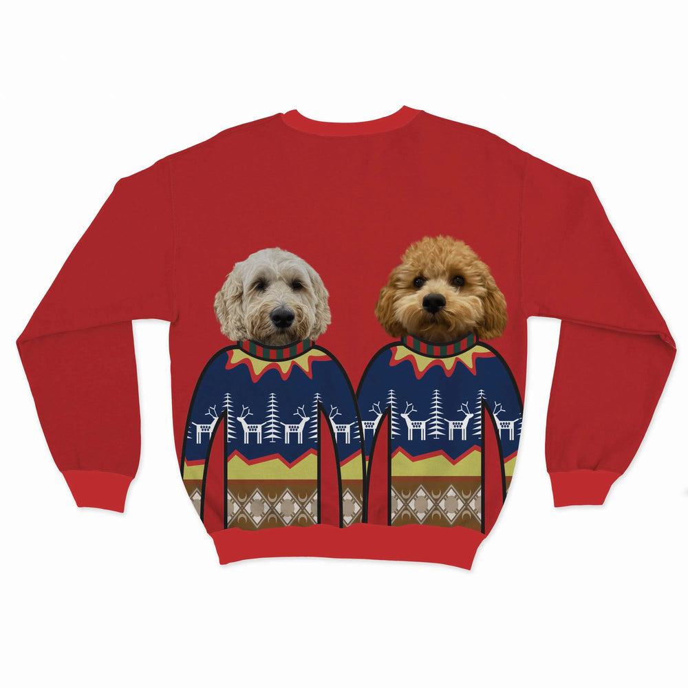 Crown and Paw - Custom Clothing Custom Pet Face Christmas Sweatshirt - Two Pets Christmas Red / Blue / S