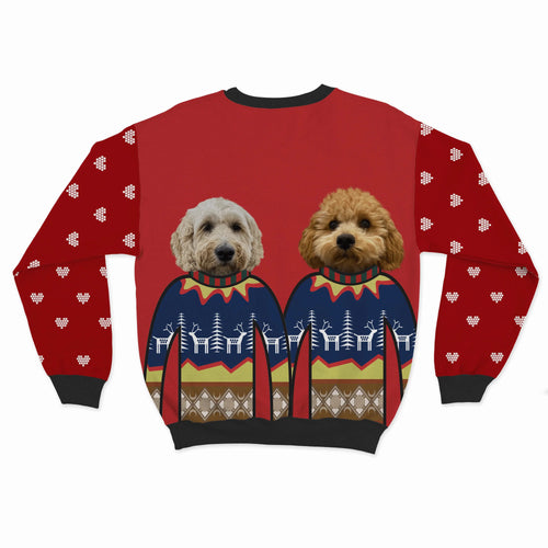 Crown and Paw - Custom Clothing Premium Christmas Sweatshirt - Two Pets Christmas Red / Hearts / S