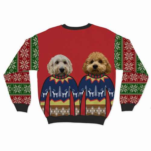 Crown and Paw - Custom Clothing Premium Christmas Sweatshirt - Two Pets Christmas Red / Snowflakes / S