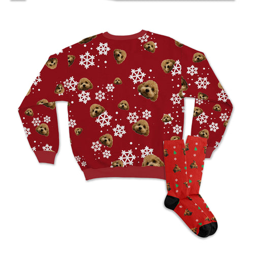 Christmas Bundle: Pet Face Pattern Christmas Sweatshirt and Socks (Save $30)