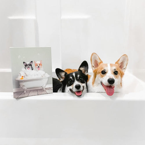 Crown and Paw - Canvas Bath Tub Pet Portrait (Two Pets) - Custom Pet Art