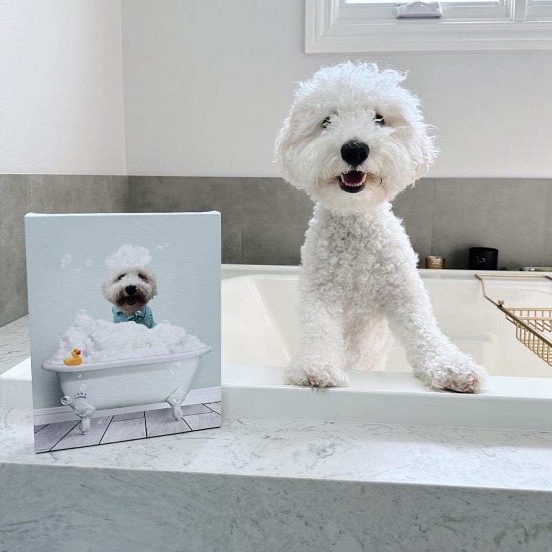 Crown and Paw - Canvas Bath Tub Pet Portrait (One Pet) - Custom Pet Art