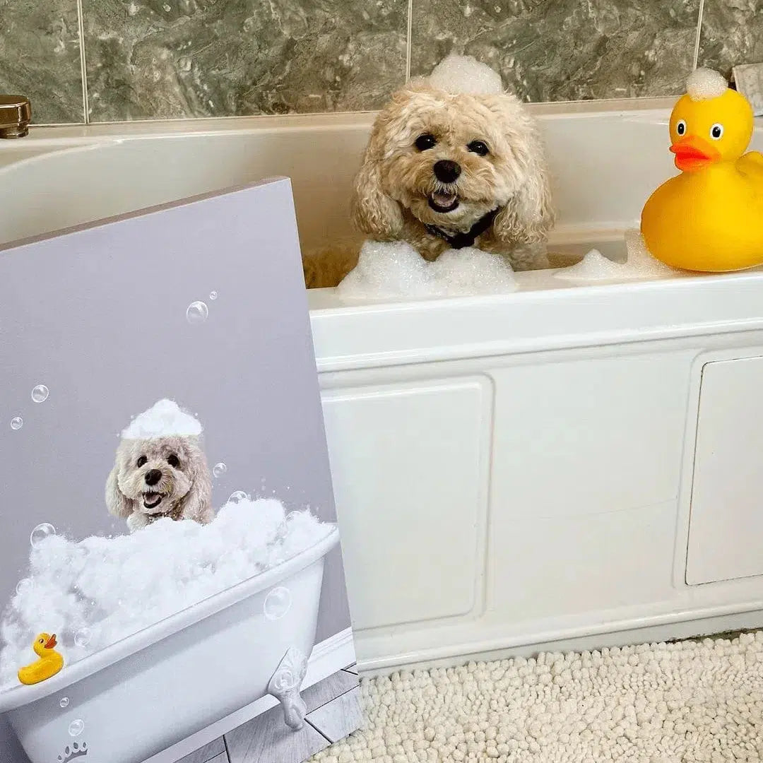 Crown and Paw - Canvas Bath Tub Pet Portrait (One Pet) - Custom Pet Art