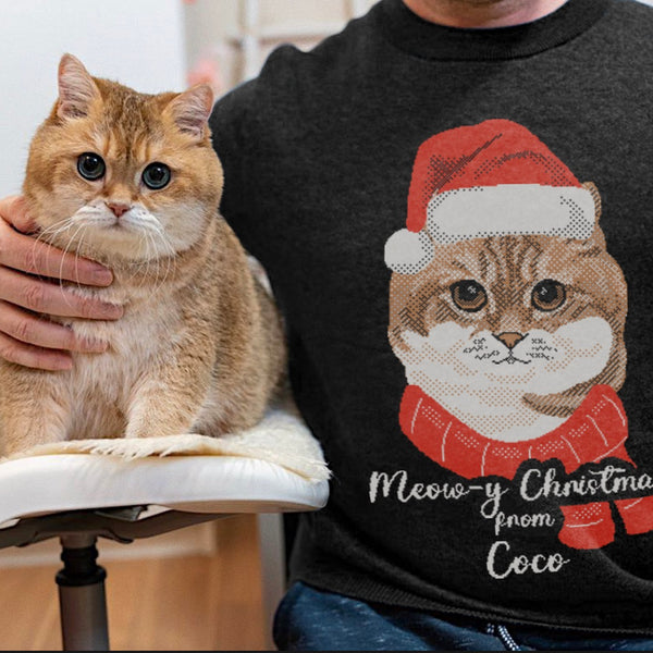 Meowy Christmas Custom Cat Sweater - Custom Christmas Knitwear