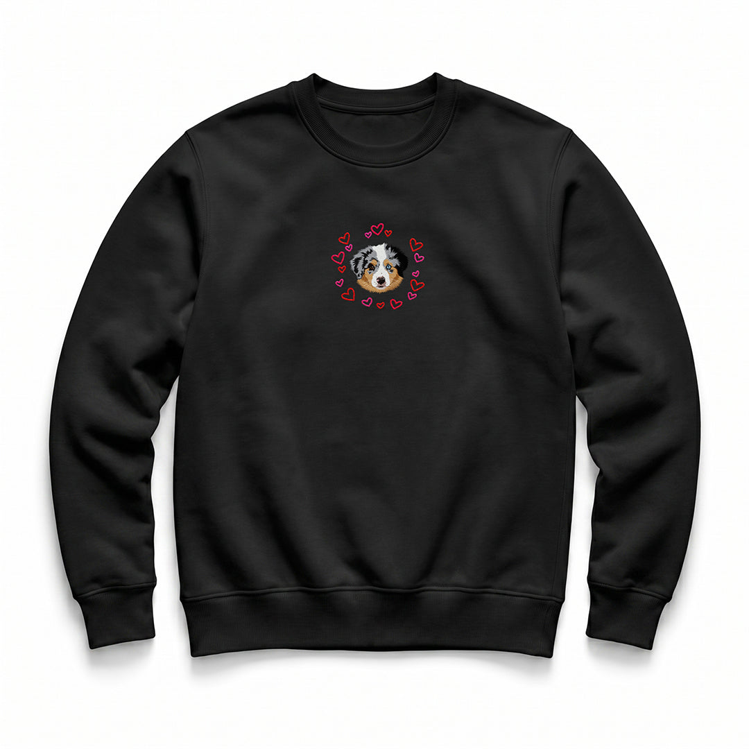 Custom Embroidered Pet Face Hearts Organic Sweatshirt