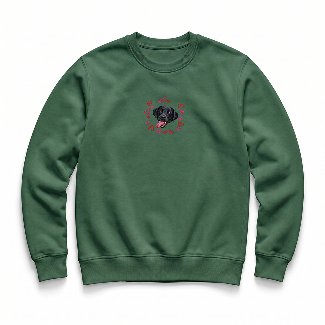 Custom Embroidered Pet Face Hearts Organic Sweatshirt