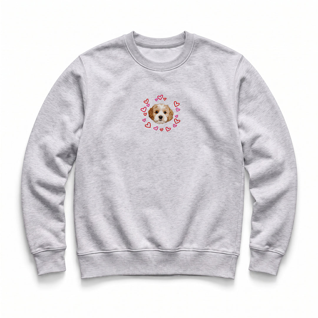 Custom Embroidered Pet Face Hearts Organic Sweatshirt