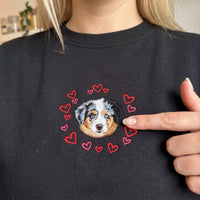 Custom Embroidered Pet Face Hearts Organic Sweatshirt