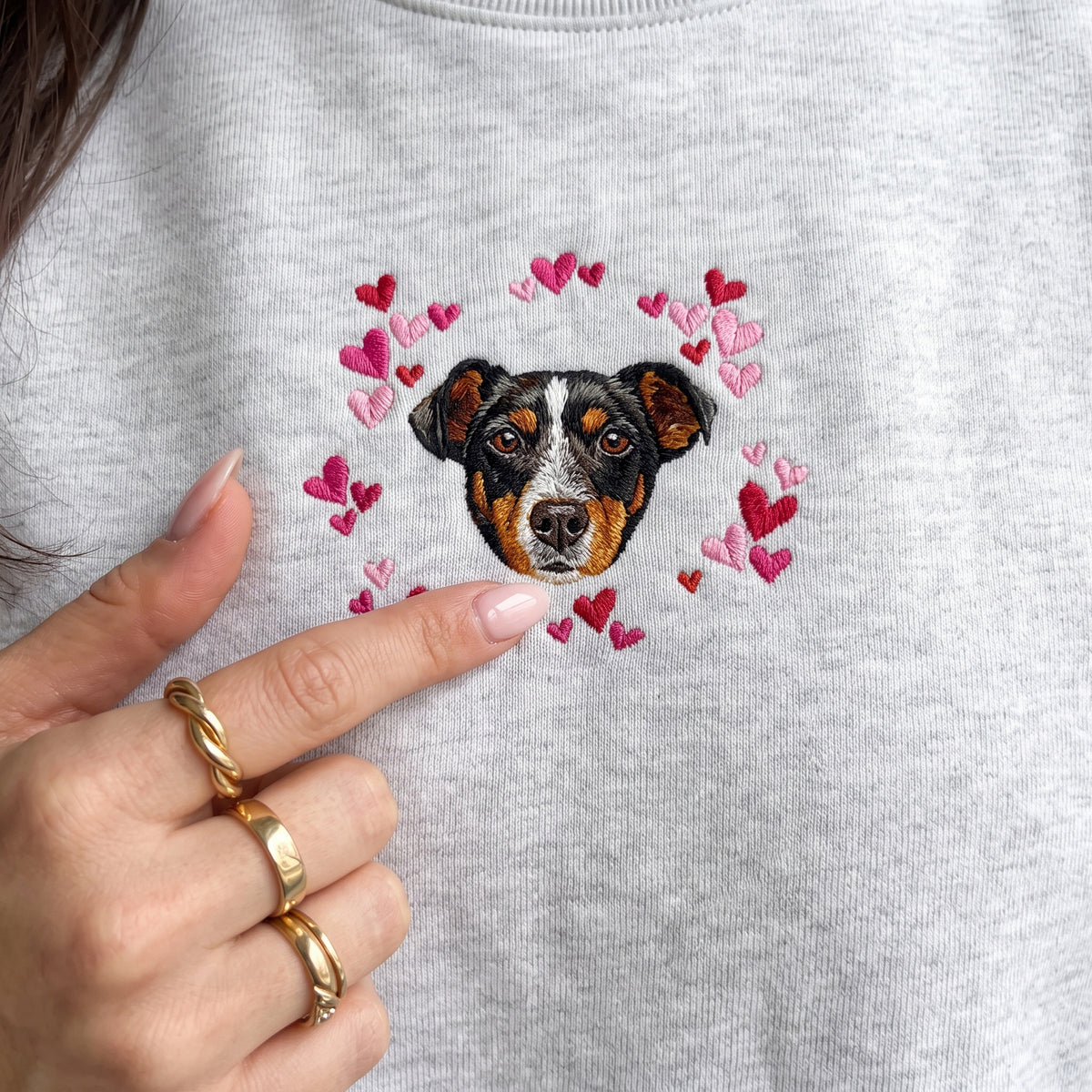 Custom Embroidered Pet Face Hearts Organic Sweatshirt