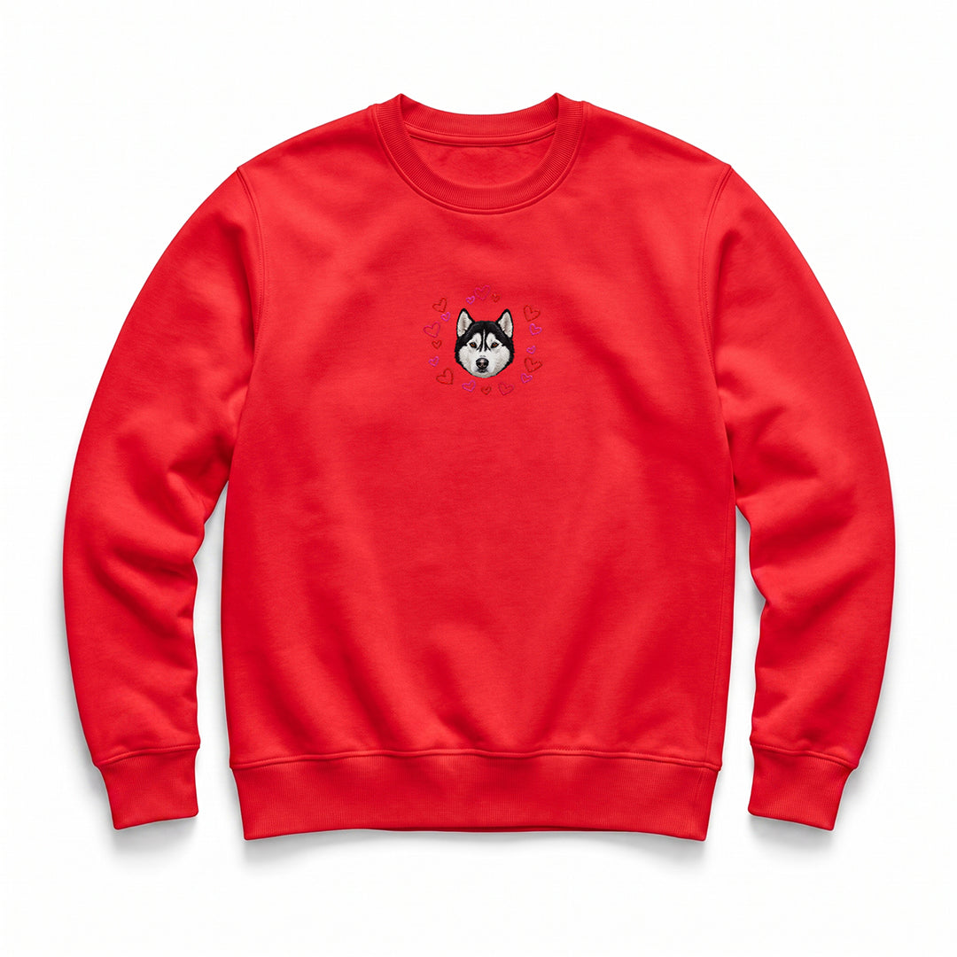 Custom Embroidered Pet Face Hearts Organic Sweatshirt