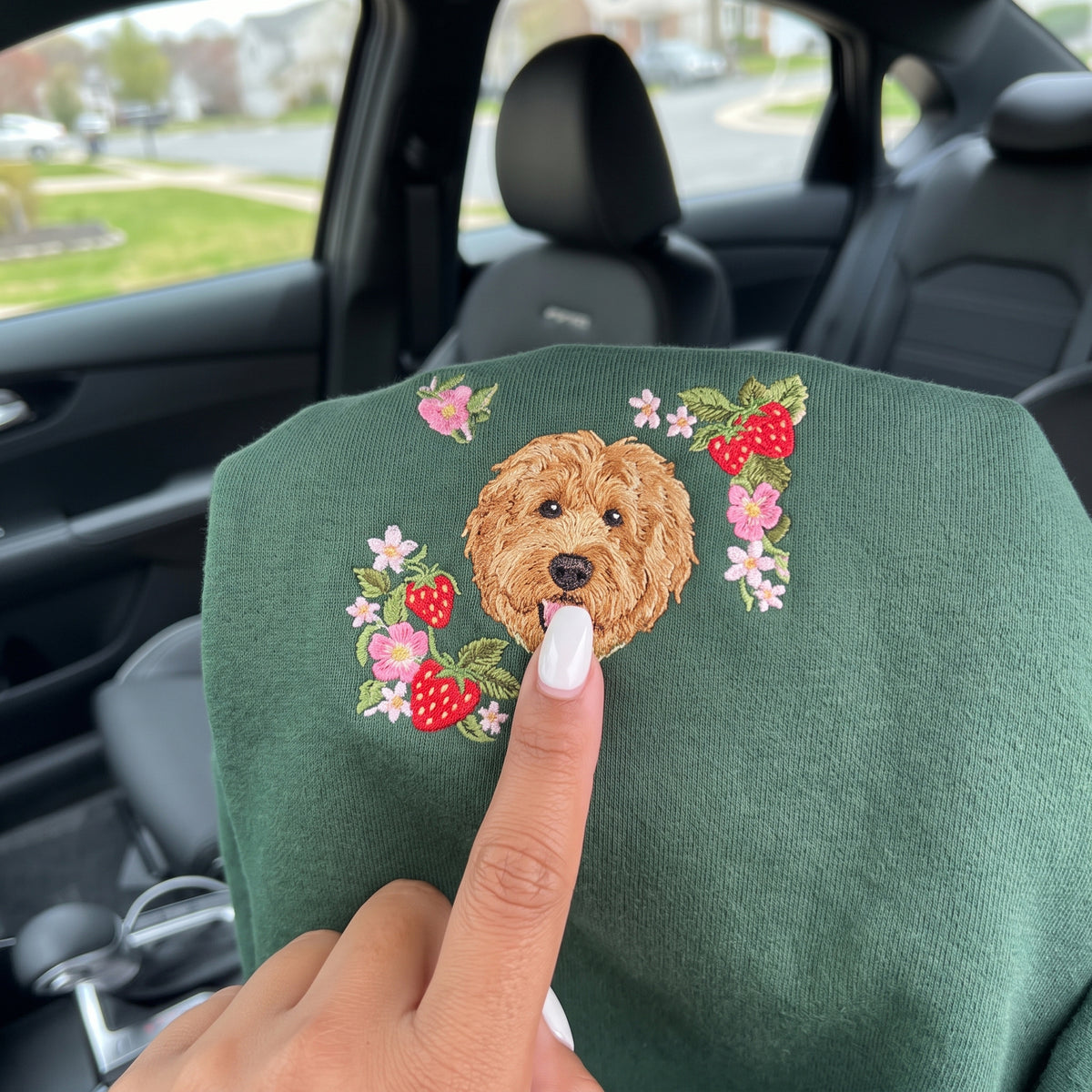 Custom Embroidered Pet Face Organic Strawberry Sweatshirt
