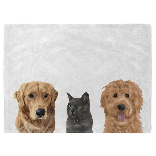 Crown and Paw - Blanket Modern Pet Face Blanket - Three Pets 30" x 40" / Without Name