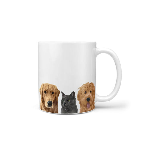 Crown and Paw - Mug Custom Modern Pet Portrait Mug - Three Pets 11oz / Without Name