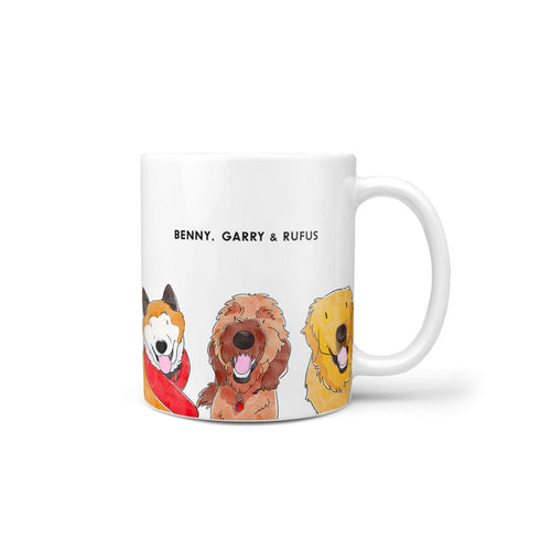 Crown and Paw - Mug Custom Watercolor Pet Portrait Mug - Three Pets 11oz / With Name