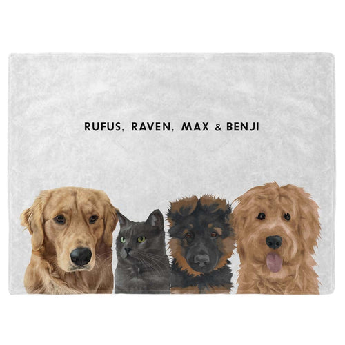 Crown and Paw - Blanket Modern Pet Face Blanket - Four Pets 30" x 40" / With Name