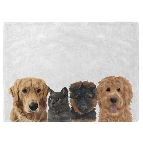 Crown and Paw - Blanket Modern Pet Face Blanket - Four Pets 30" x 40" / Without Name