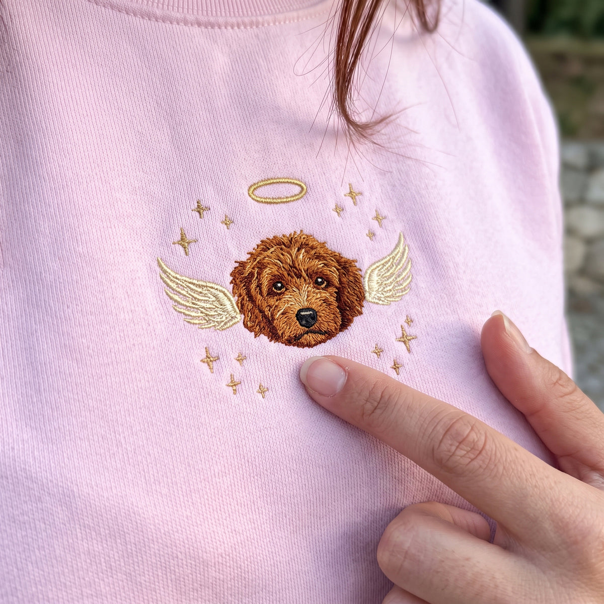 Custom Pet Memorial Sweatshirt with Embroidered Pet Portrait