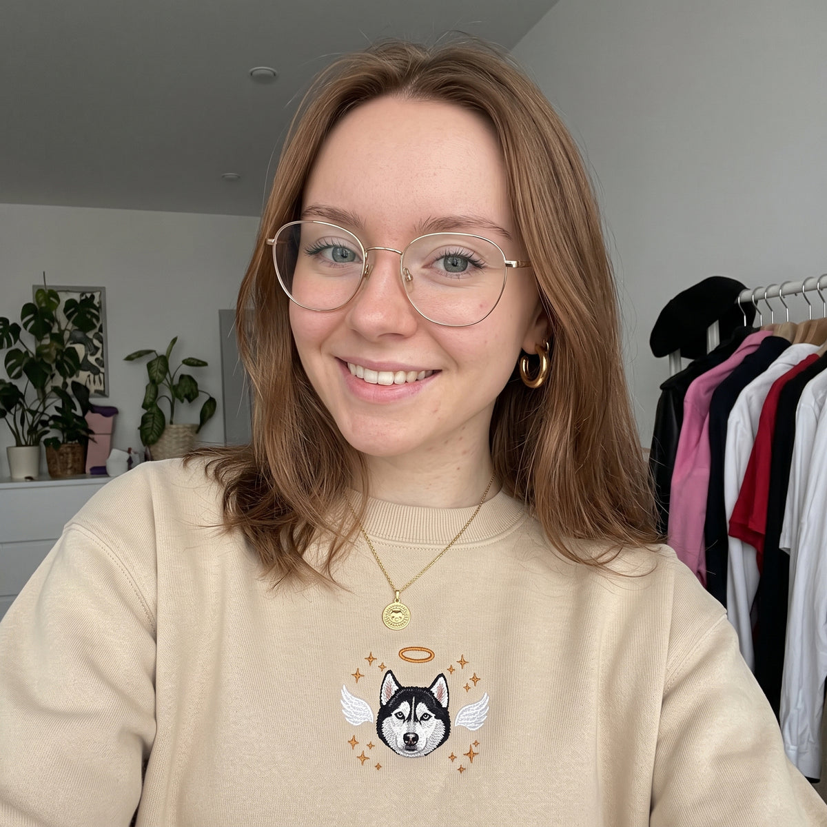 Custom Pet Memorial Sweatshirt with Embroidered Pet Portrait