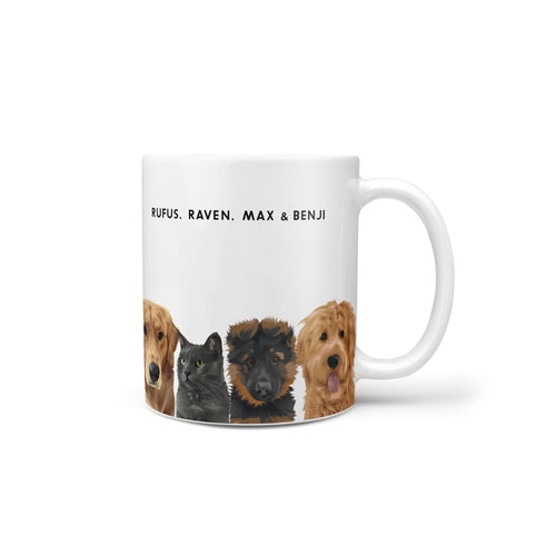 Crown and Paw - Mug Custom Modern Pet Portrait Mug - Four Pets