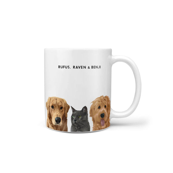 Custom Modern Pet Portrait Mug - Three Pets
