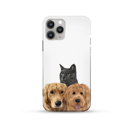 Crown and Paw - Phone Case Modern Pet Portrait Phone Case - Three Pets iPhone 14 / Without Name