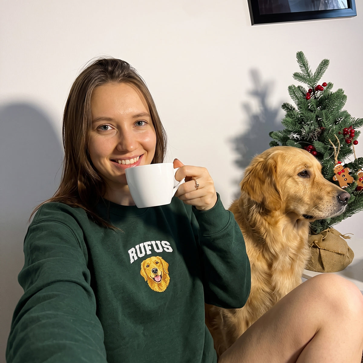 Custom Pet Face Embroidered College Sweatshirt
