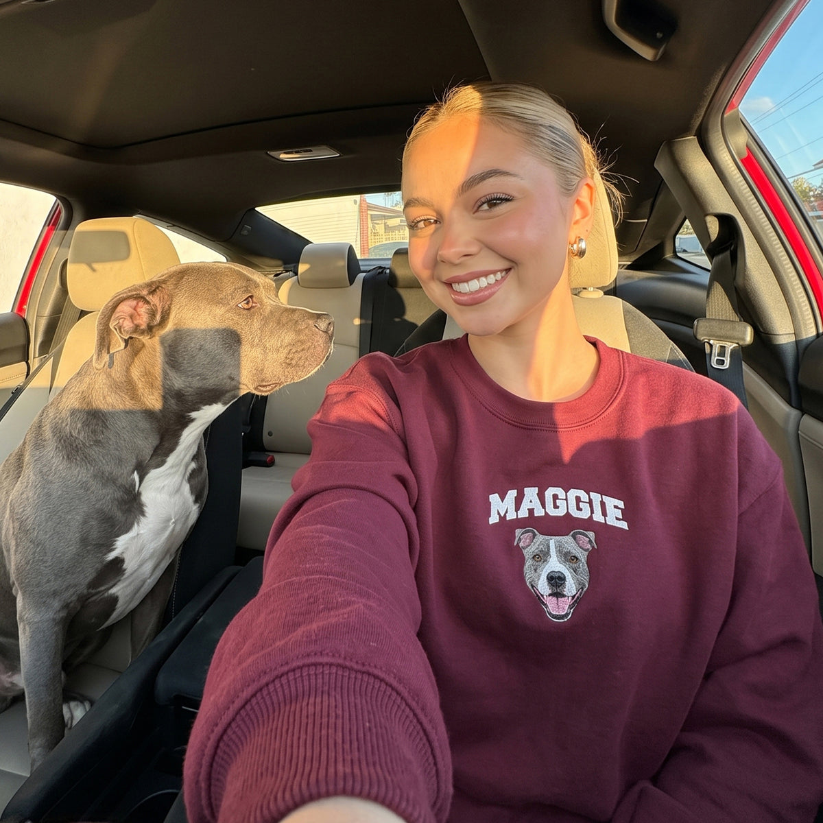 Custom Pet Face Embroidered College Sweatshirt