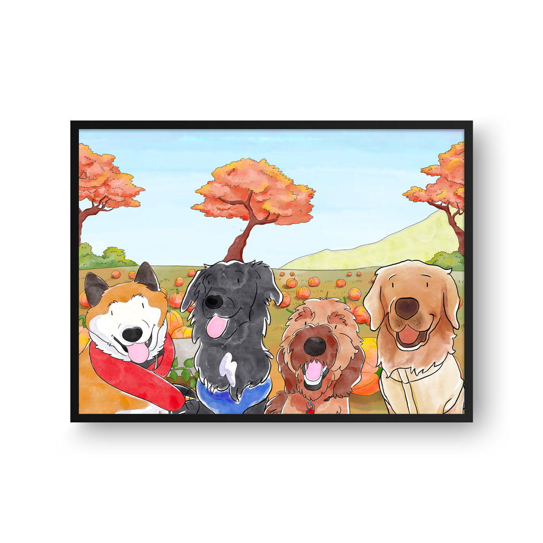 Watercolor Pet Portrait - Four Pets, Framed Poster
